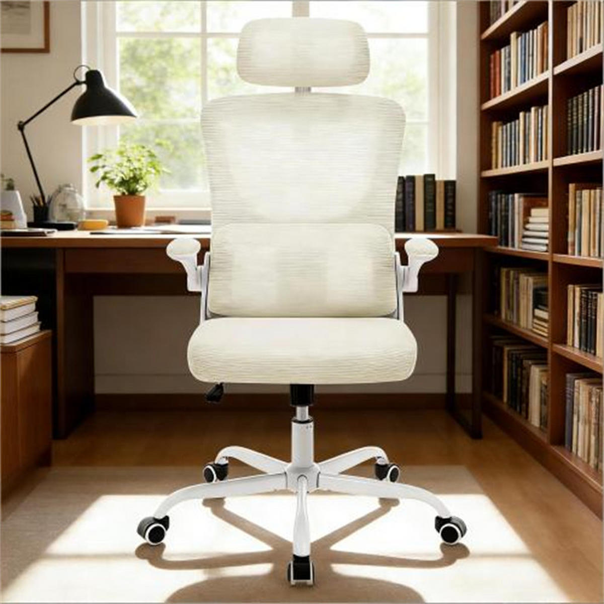 DREHSTUHL Ergonomisch Beige, Metall & Mesh, drehbar & rollbar, 67,5 x 62 x 123,5 cm - Weiß, Kunststoff (67.5/123.5/62cm) - Albatros