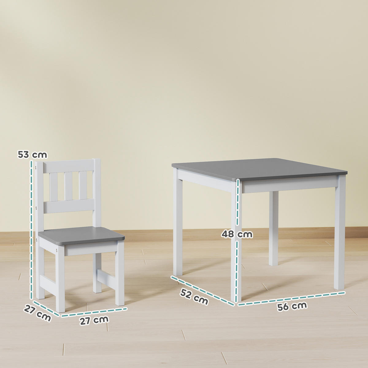 KINDERTISCHGRUPPE Grau 56.0/52.0/48.0cm - Grau, Holzwerkstoff (52/48/56cm)