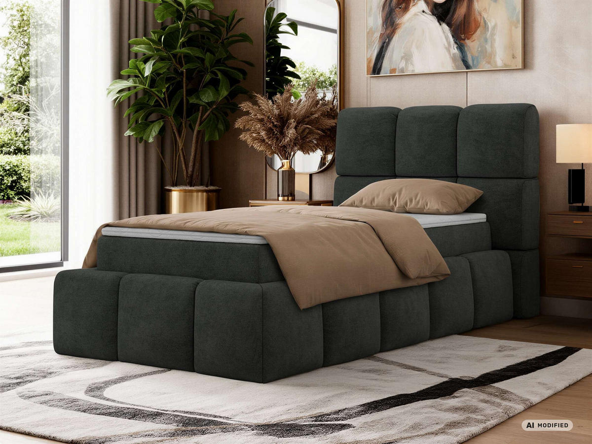 BOXBETT NIRA 90/200 - Dunkelgrau Stukture - Topper Visco - H3 - Dunkelgrau/Schwarz, Kunststoff/Textil (200/90cm) - MKS