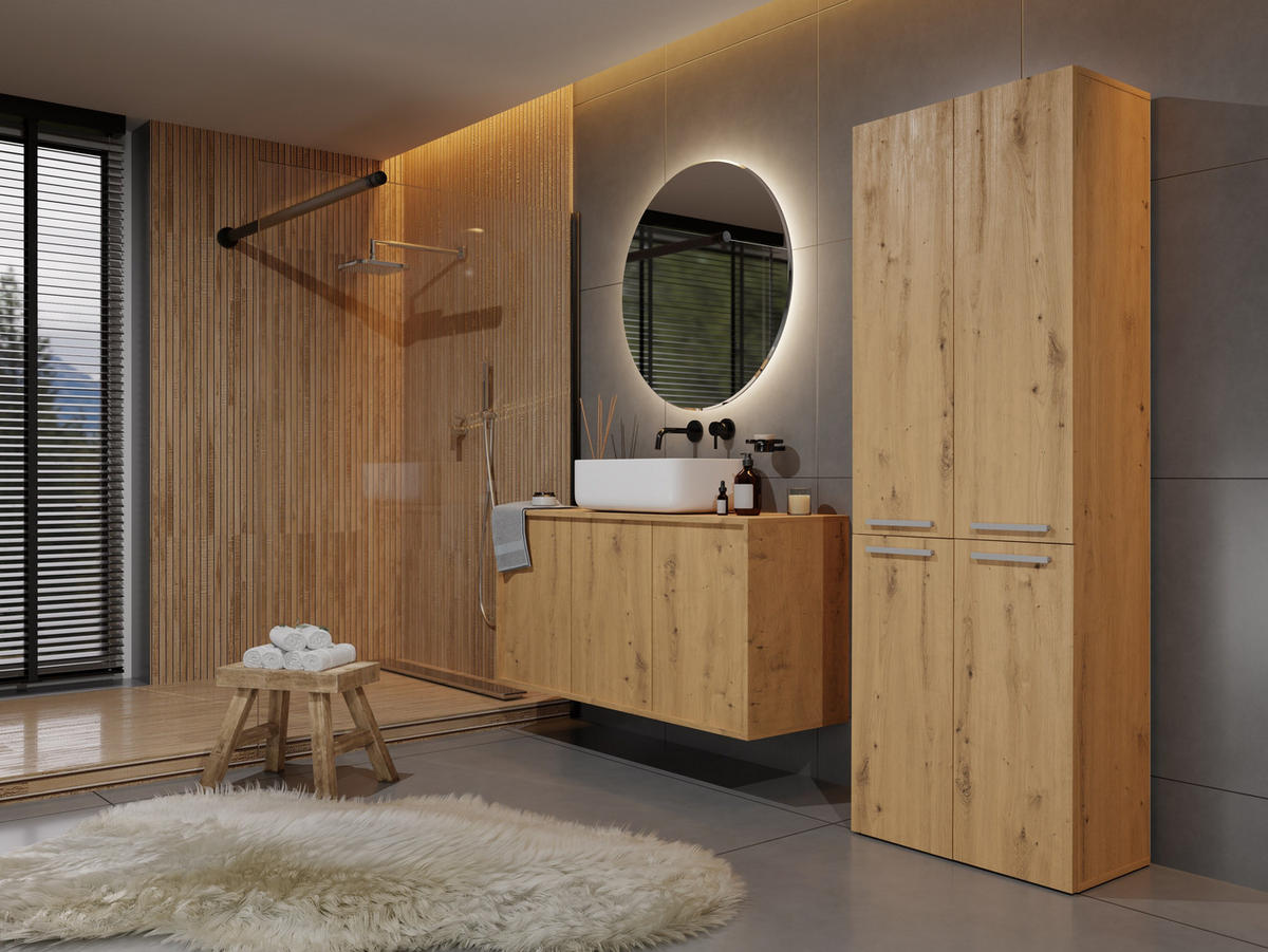 BAD Hochschrank Benni - Eiche Artisan, Holzwerkstoff (60/174/30cm) - kommodly