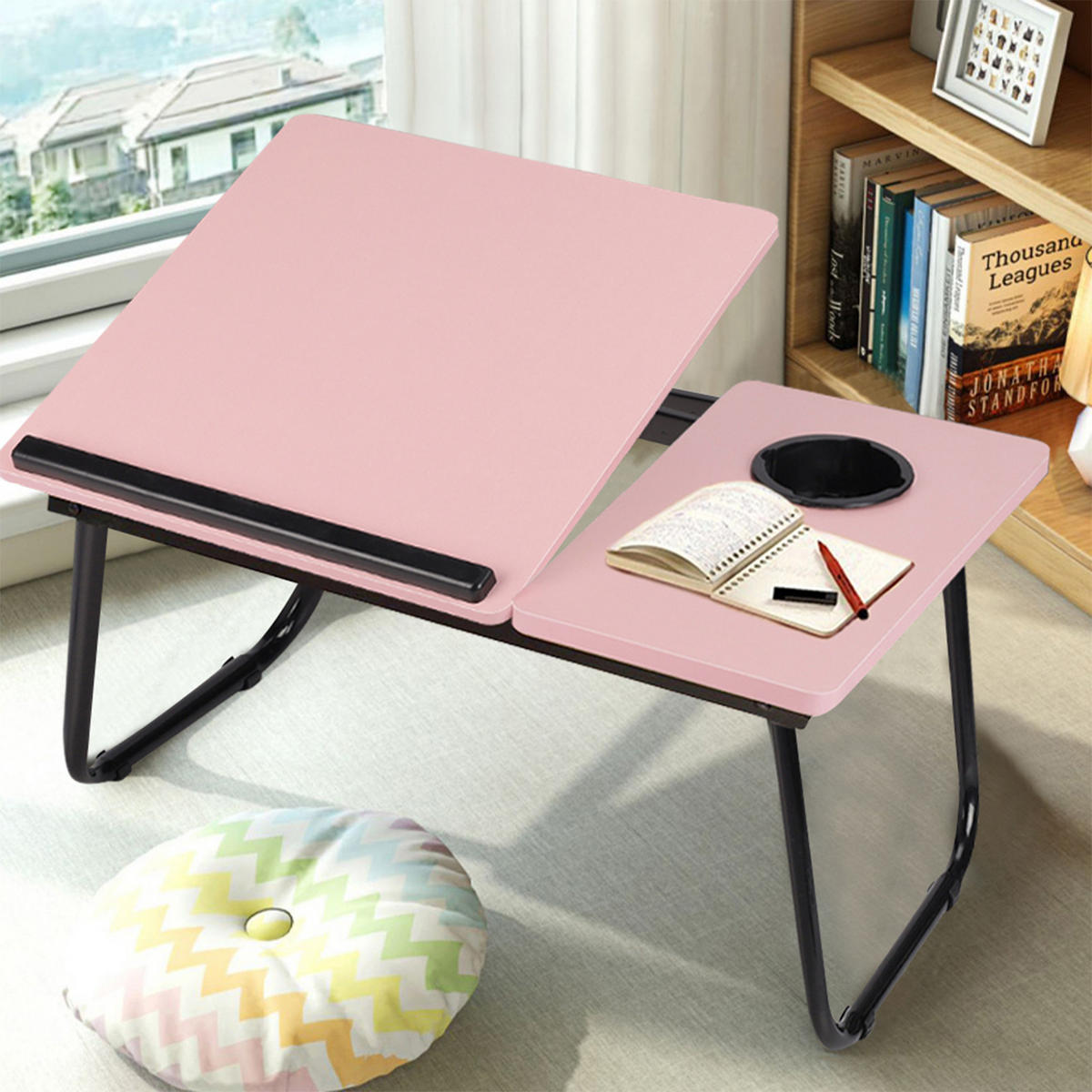 LAPTOPTISCH Betttisch mit 5-fach Neigungsverstellung mit Getränkehalter Verstellbarer, klappbarer in Rosa Becherhalter 56x32,5x24 cm - Pink, Metall (32.5/56/24cm) - Livingandhome