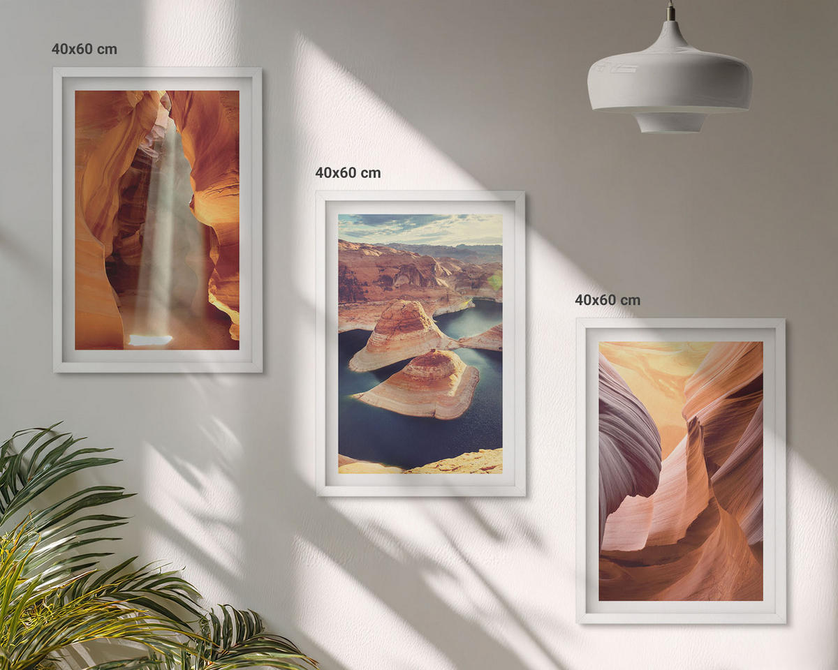 WANDBILDER 3er-Set - 40x60 cm Weißer Rahmen - Wasserfall in der Schlucht - Weiß, Kunststoff (40/60cm) - ArtPrintCave