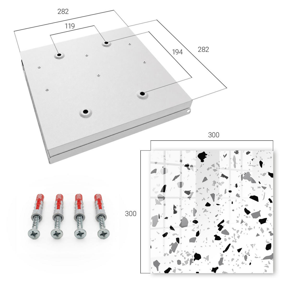 SCHLÜSSELBOX Weiß 30x30 cm – Türöffnung nach rechts - Monochromer Terrazzo - Weiß, Metall (30/30/5cm) - TULUP