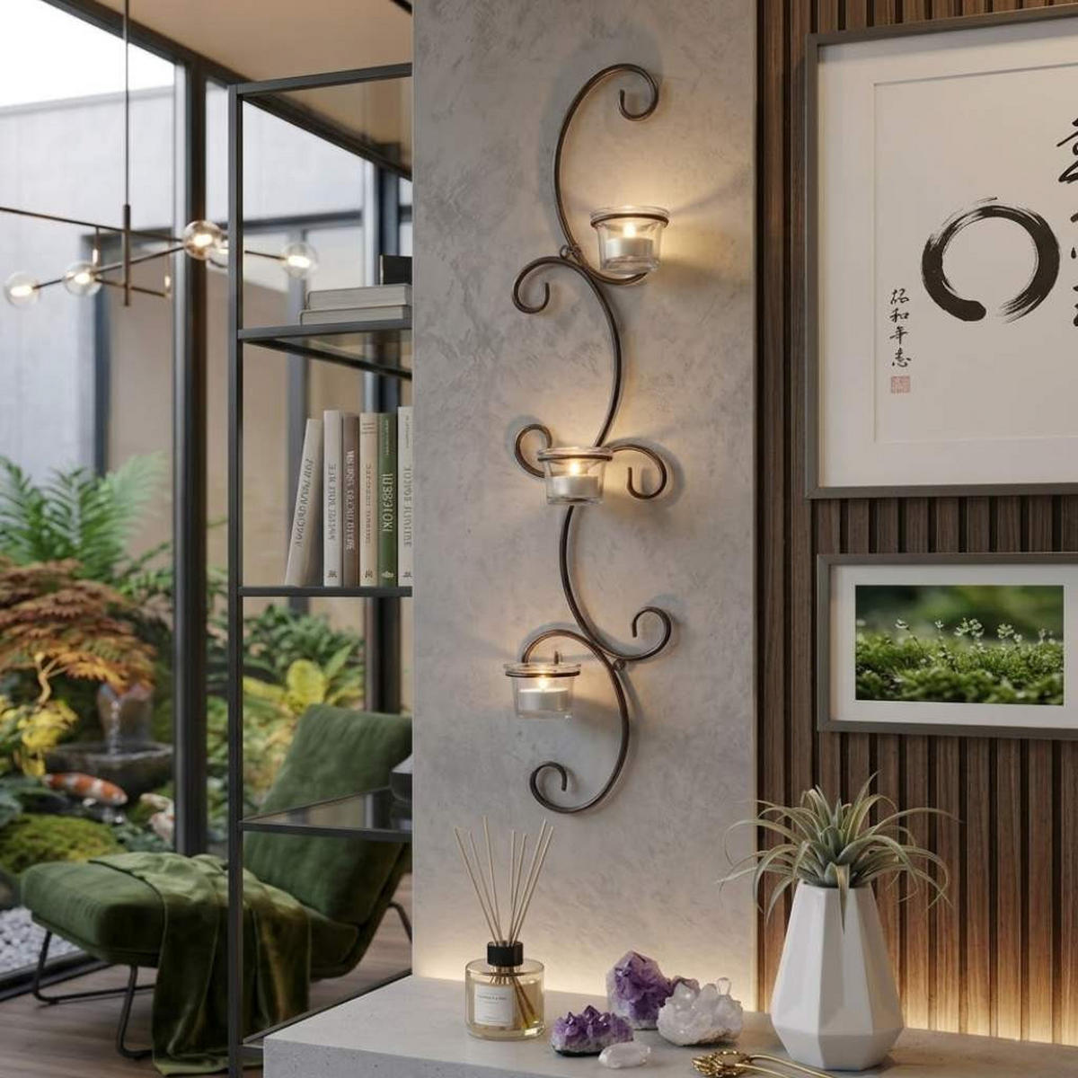 WANDTEELICHTHALTER 3-flammig Metall Schwarz 15/7/68 cm - Schwarz, Metall (68cm) - DanDiBo