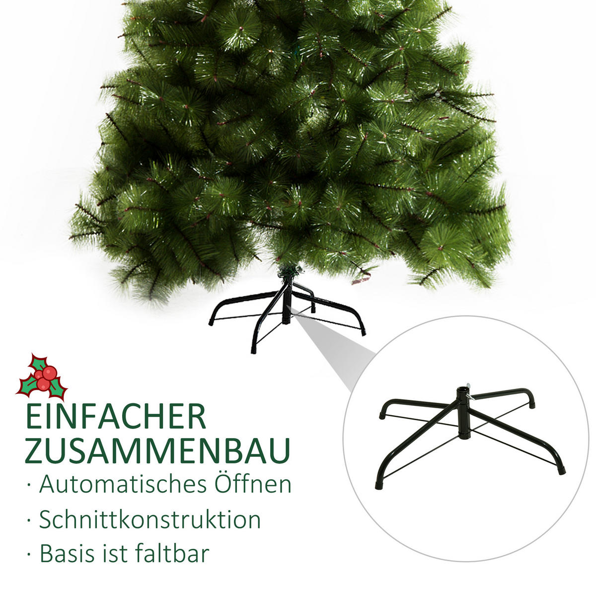 KÜNSTLICHER Weihnachtsbaum 2,1 m Christbaum Tannenbaum 505 Äste PET Grün - Grün, Kunststoff (210cm) - HOMCOM