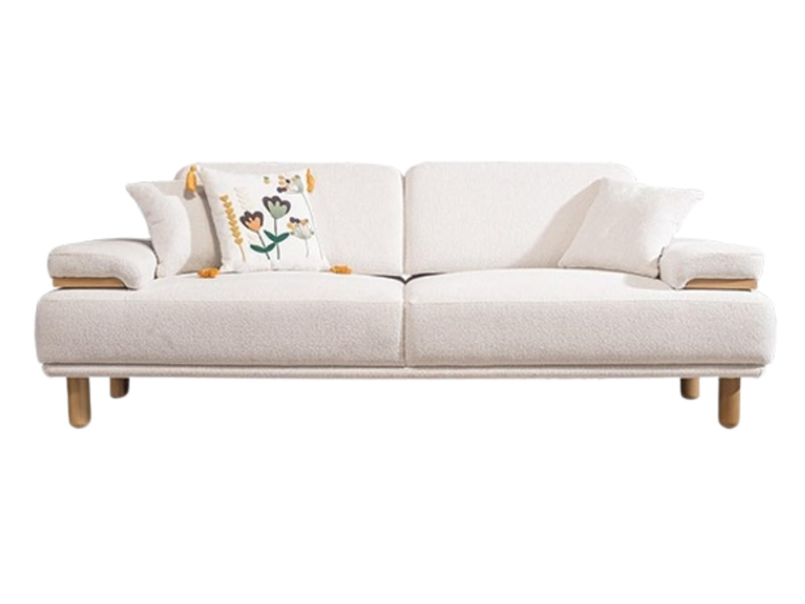 SOFA Bodrum Wood 3-Sitzer Teddy Creme - Creme, Holz/Textil (235/83/97cm) - Villa Möbel