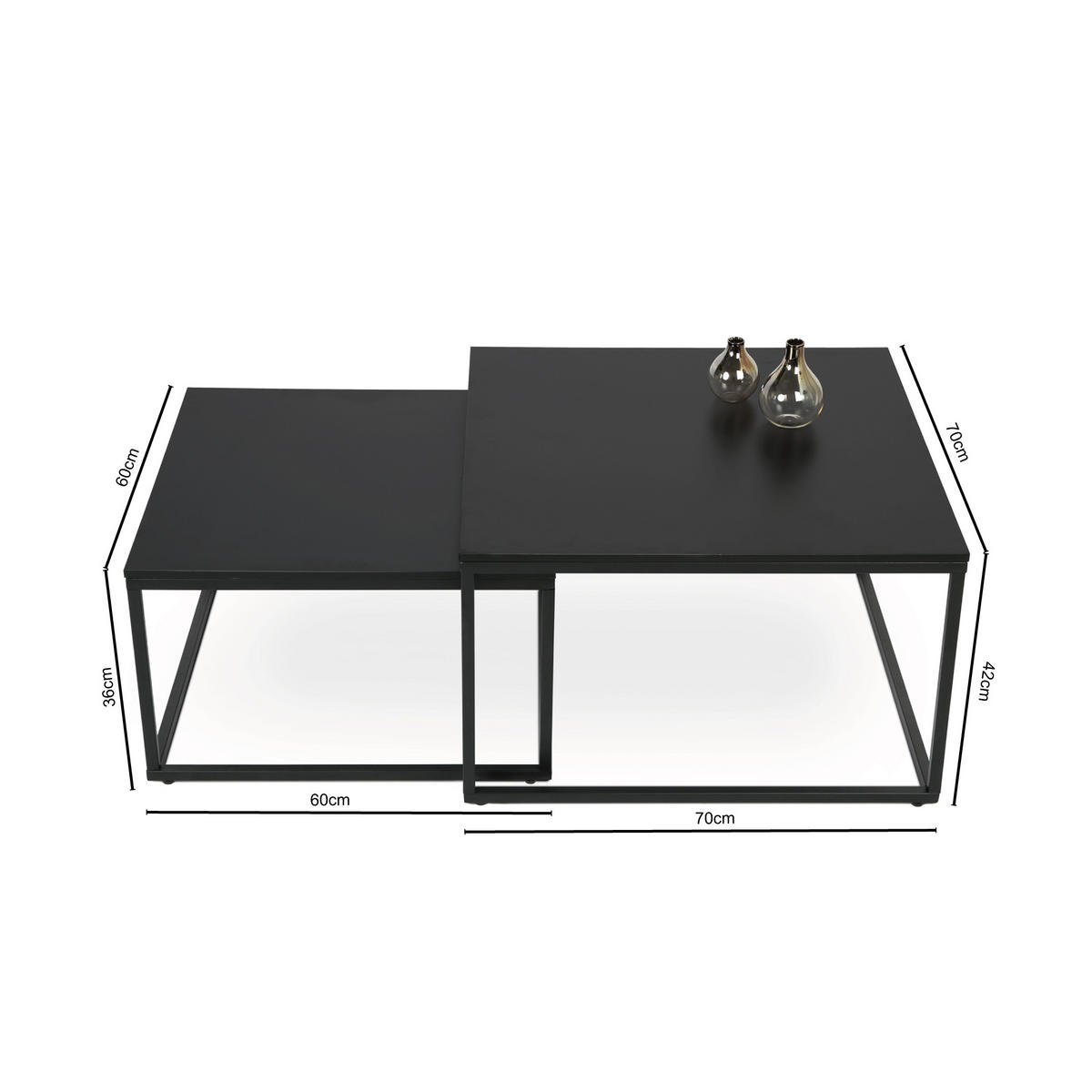 COUCHTISCH 2er Set quadratisch schwarz - Schwarz, Holzwerkstoff (70/70/42cm) - Home Collective