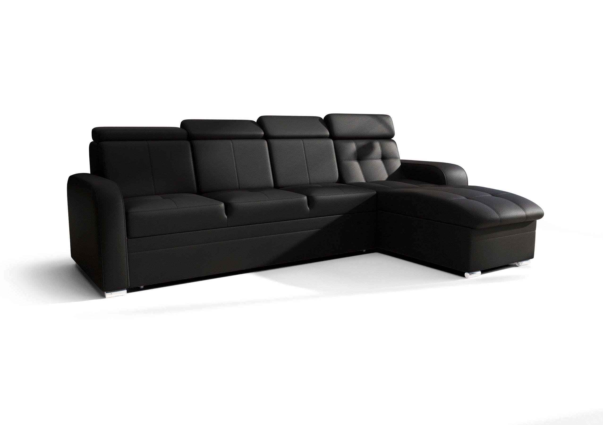 ECKSOFA KONGO RBN10, Eckcouch in L-Form mit Schlaffunktion, Farbe: Schwarz, Kunstleder, Ottomane Rechts - Schwarz, Textil (315/169cm) - O-Sofa