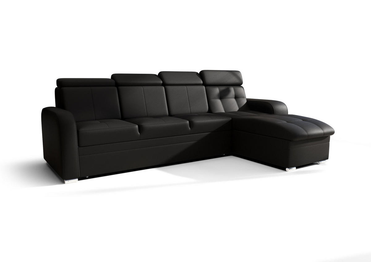 ECKSOFA KONGO RBN10, Eckcouch in L-Form mit Schlaffunktion, Farbe: Schwarz, Kunstleder, Ottomane Rechts - Schwarz, Textil (315/169cm) - O-Sofa
