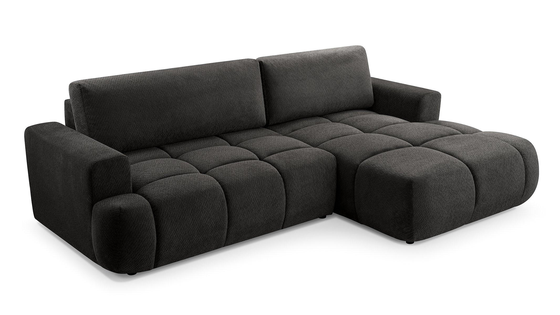 ECKSOFA VASTO Grau Geflochtener Stoff mit Schlaffunktion - Grau, Holz (261/152cm) - MASSENO