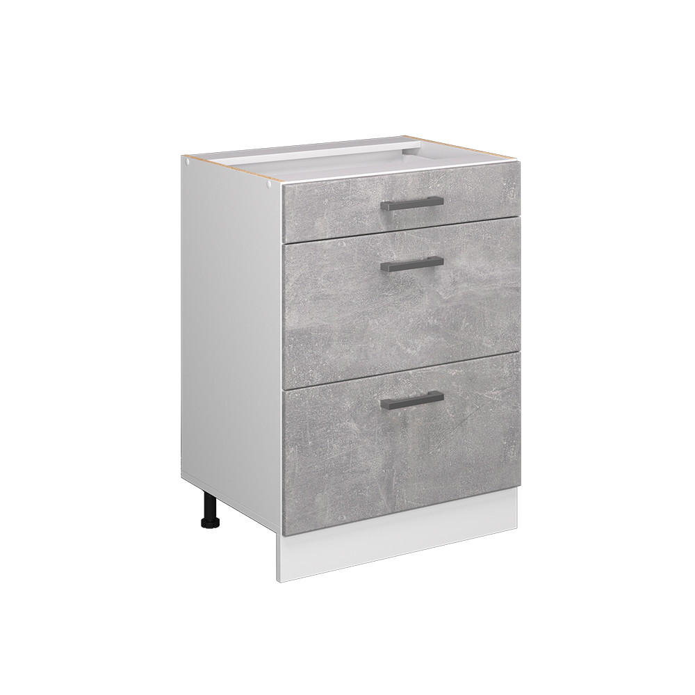 KÜCHENUNTERSCHRANK R-Line Beton 60 cm mit Schubladen, ohne AP - Schieferfarben/Hellgrau, Holzwerkstoff (60/81.6/46cm) - Vicco