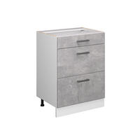 UNTERSCHRANK R-Line Beton 60 cm mit Schubladen, ohne AP - Schieferfarben/Weiß, Holzwerkstoff (60/81.6/46cm) - Vicco