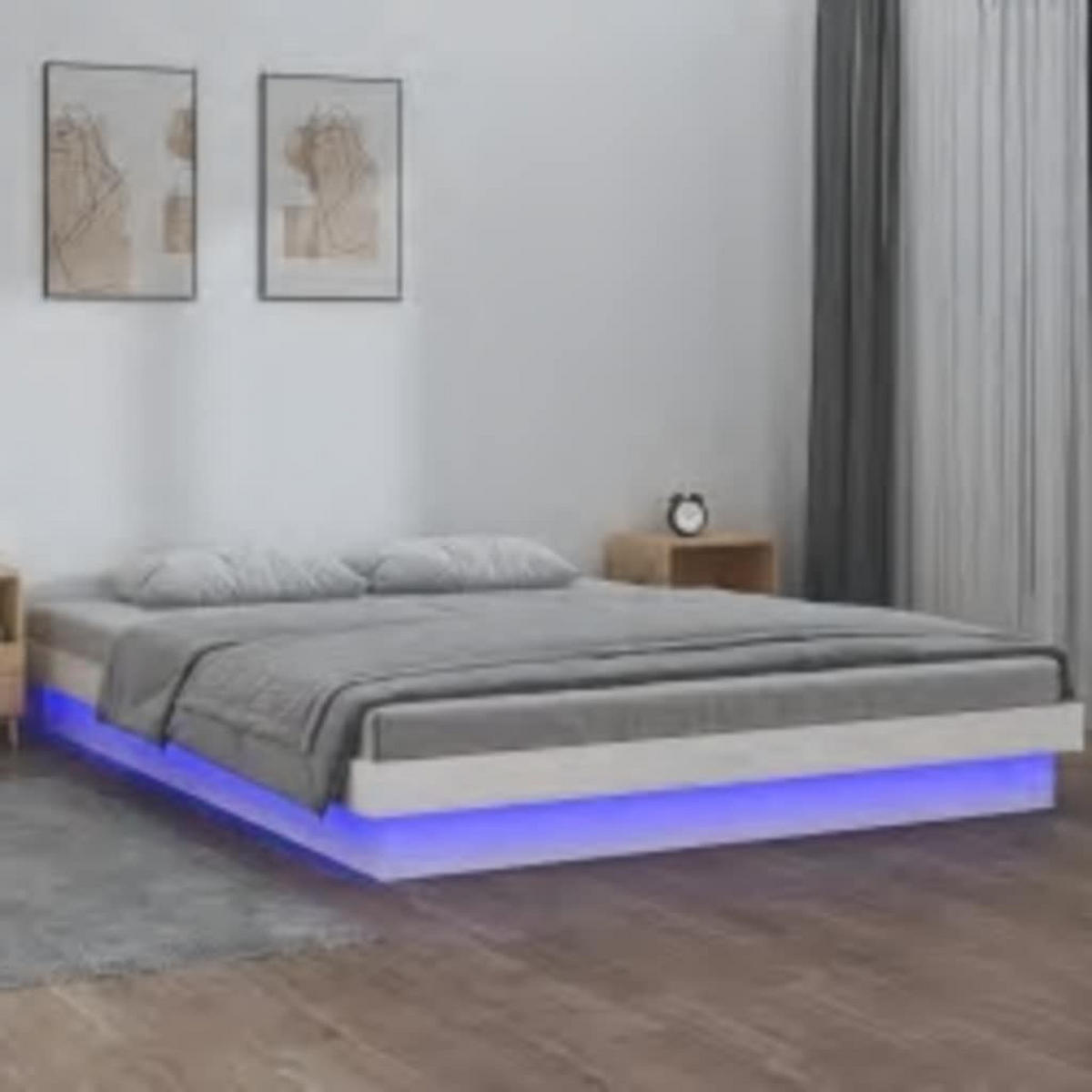 MASSIVHOLZBETT Mit Leds Weiss 160/200 Cm - Weiß, Naturmaterialen (160/200cm) - vidaXL