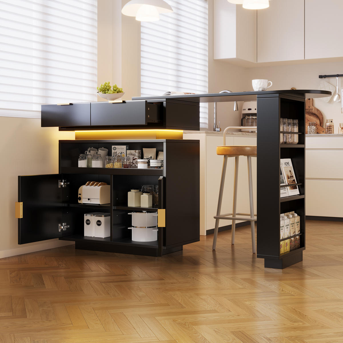 KÜCHENINSEL 115/40/99.5 cm Schwarz mit 1 Schubladen, LED‑Beleuchtung und Stauraum - Schwarz, Holz/Holzwerkstoff (115/99.5/40cm) - Oxeza