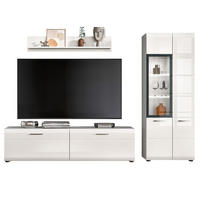 WOHNWAND weiß Hochglanz 3-teilig 235 cm, Schrankwand modernes Design - Weiß Hochglanz/Silberfarben, Glas/Holzwerkstoff (235/160/41cm) - Inn.Furn