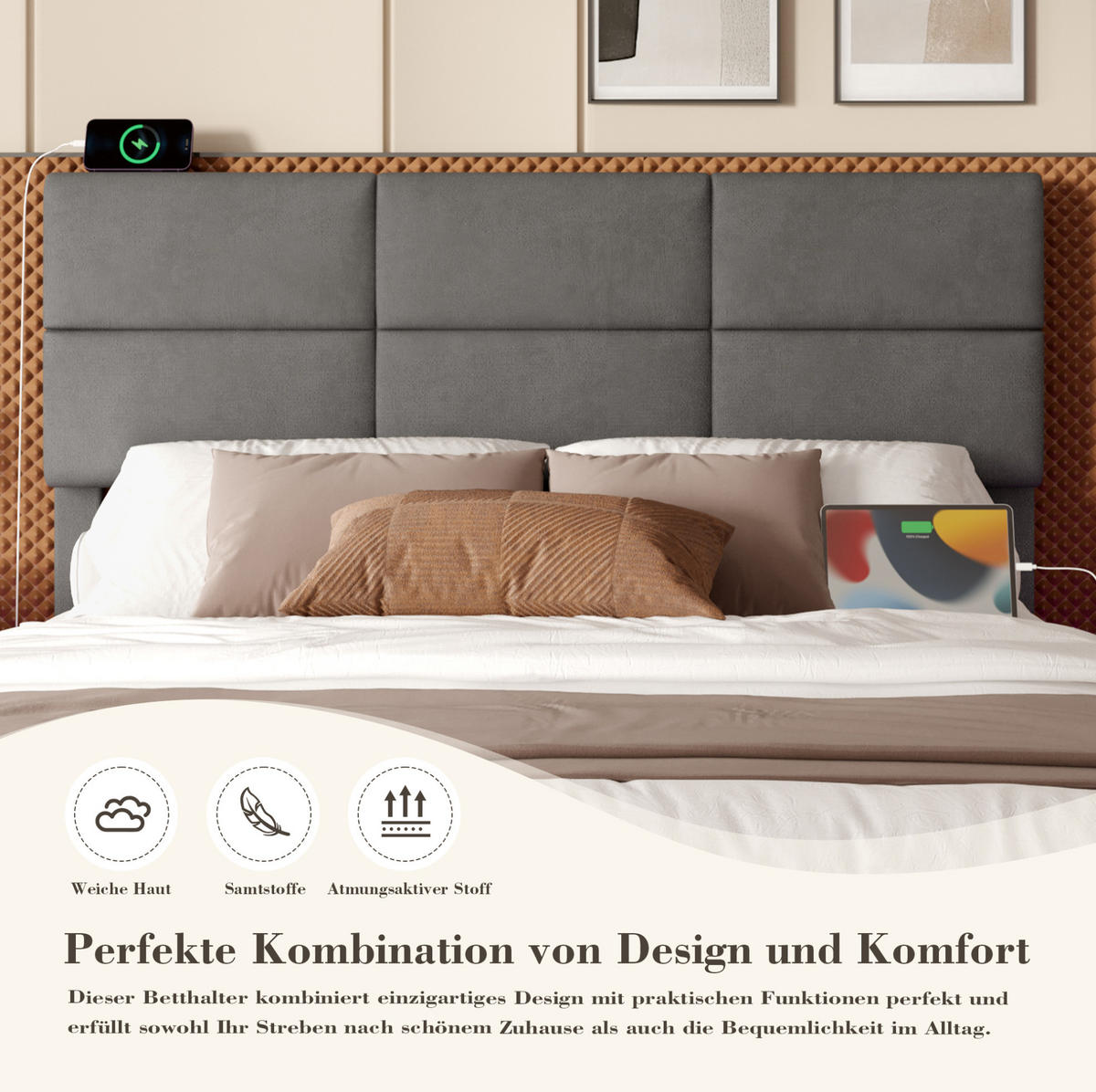 POLSTERBETT 140/200 cm aus Samt mit LED-Beleuchtung und Stauraum Dunkelgrau - Dunkelgrau, Textil (140/200cm) - Modenvie