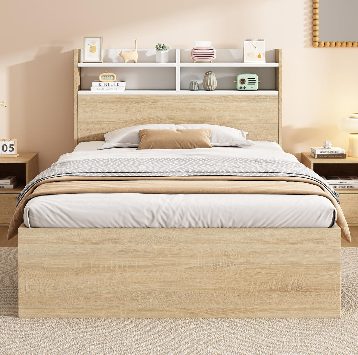 HOLZBETT 90/190 cm mit Kopfteil und 2 Schubladen – inkl. Lattenrost - Weiß, Holzwerkstoff (90/190cm) - BEAOK