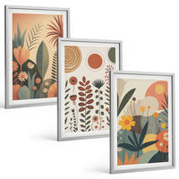 BILDER SET 3er Set - 40x60 cm Silberner Rahmen - Boho-Pflanzenmuster Natur - Silberfarben, Kunststoff (40/60cm) - TULUP