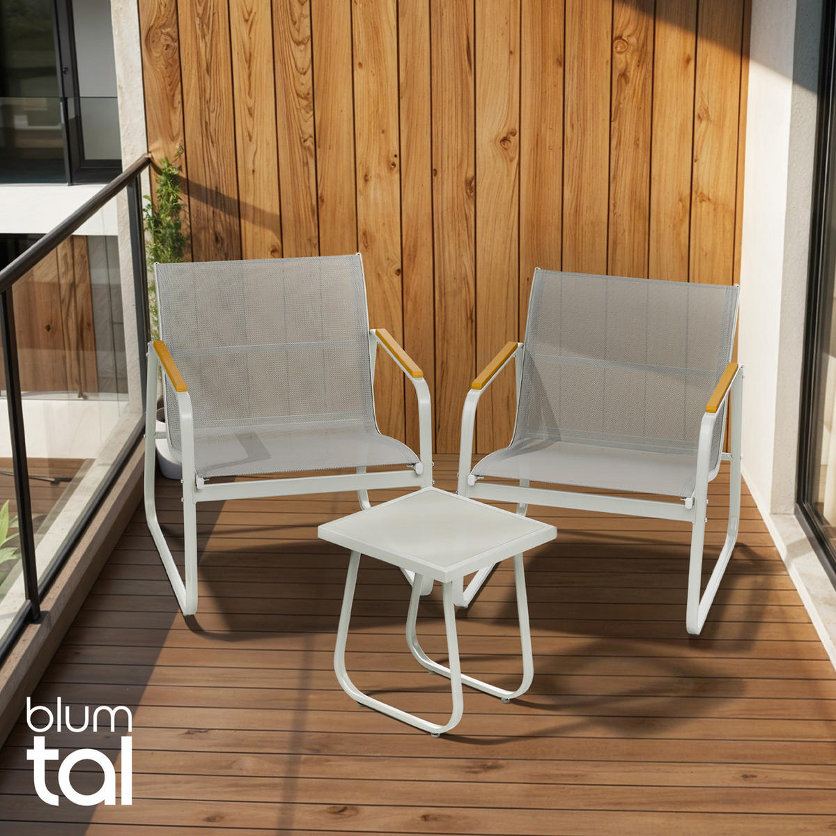 GARTENMÖBEL 3er Set, 2 Sessel und 1 Tisch, Grau - Grau, Metall - Blumtal