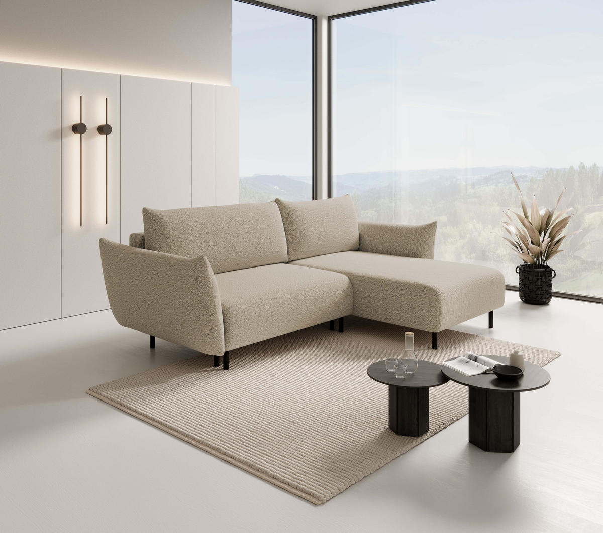 ECKSOFA ADEL mit Schlaffunktion und Bettkasten, L-förm, Metallbeine, verstellbar lose Rückenkissen, freistehend, RECHTS, 257x171x90 cm, Beige - Beige, Holz/Textil (257/171cm) - DomoHome