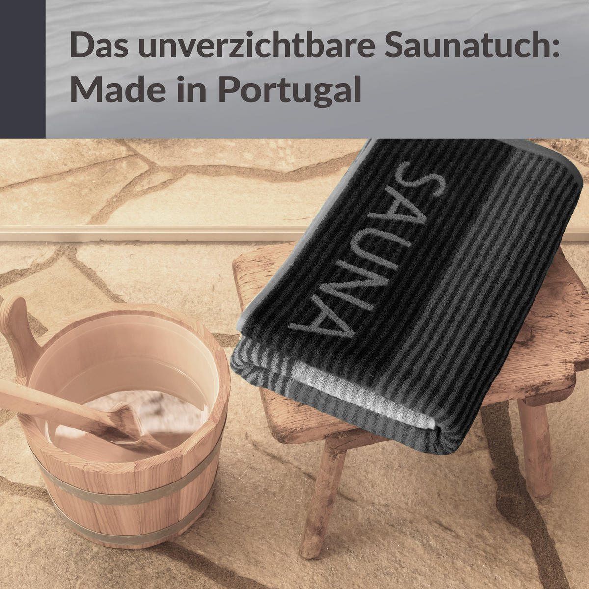 SAUNAHANDTUCH Helsinki Grau – Schwarz 85x200 cm - Schwarz/Grau, Naturmaterialien (85/200cm) - Lashuma
