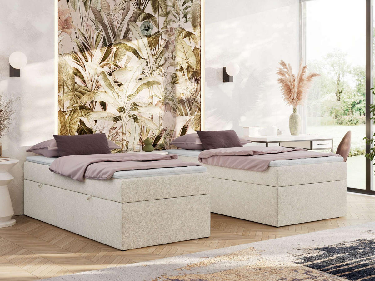 BOXBETT ZERO 90/200 - Creme Struktur - H3 - Topper T25 - Creme, Textil (90/200cm) - MKS