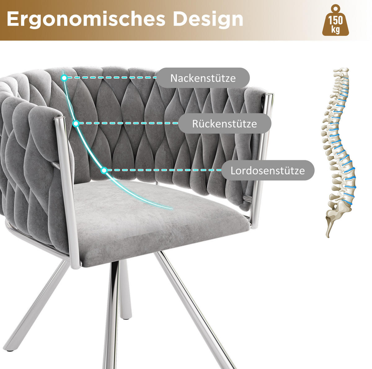 ESSZIMMERSTUHL 2er-Set Grau mit 360°-Drehfunktion - Grau, Metall (59/72/54cm) - MIVRAY