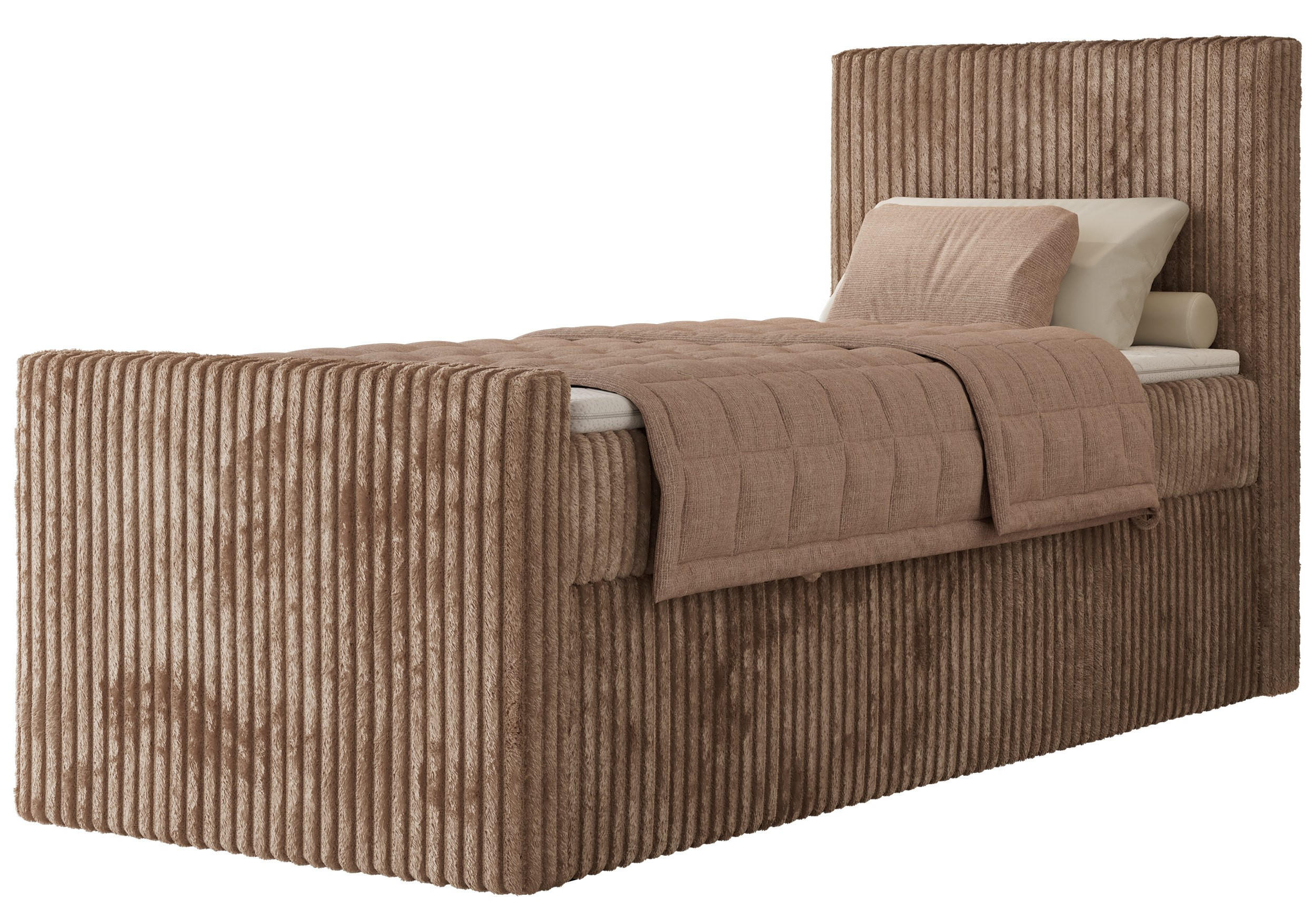 BOXBETT TILIANO DUO 90/200 - Braun Cord - H4 - Topper Visco - Rechts Seite - Braun, Textil (90/200cm) - MKS