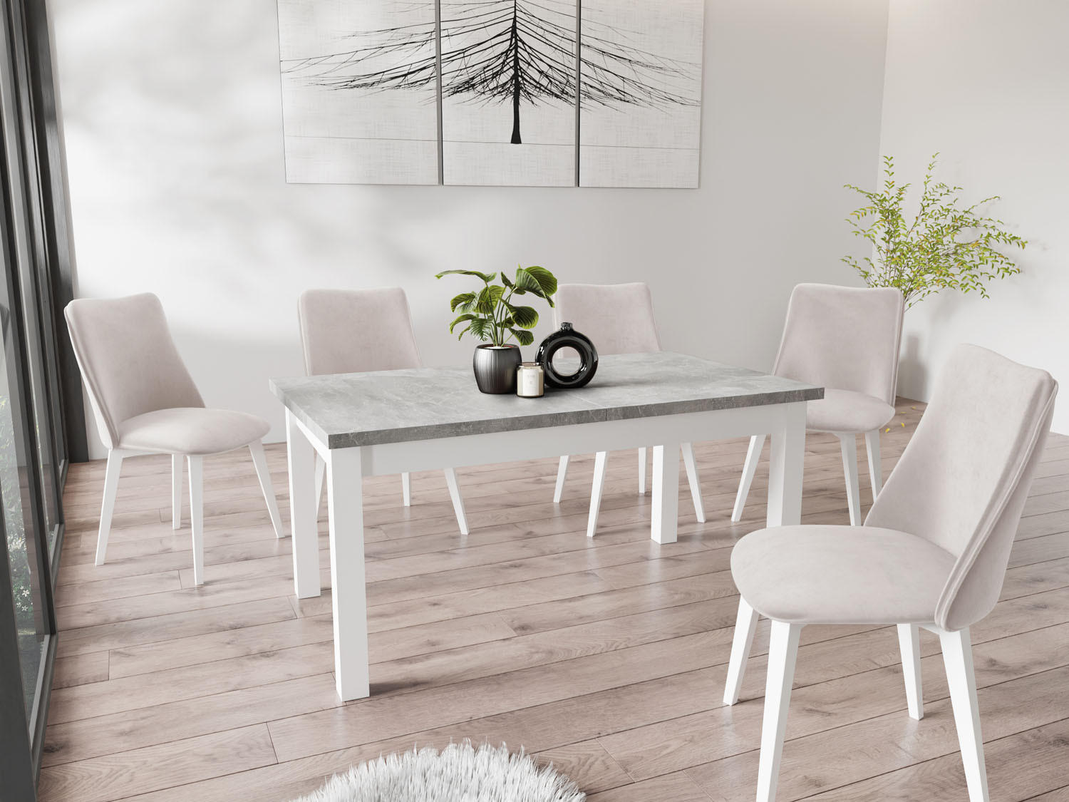 ESSTISCH Molly rechteckig ausziehbar, Grauer Beton 160-240/90/75 cm - Hellgrau/Weiß, Holz/Holzwerkstoff (160/90/75cm) - WFL GROUP