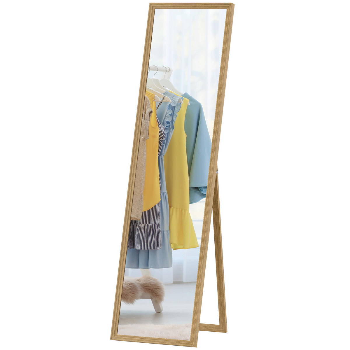 STANDSPIEGEL DE-09994 mit Ständer, freistehend Natur - Hellbraun/Silberfarben, Holzwerkstoff (40/150/3cm) - ComfortXL