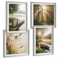 BILDER SET 4er Set - 50x50 cm & 40x60 cm Silberner Rahmen - See, Wald, Boot, Morgennebel - Silberfarben, Kunststoff (50/50cm) - TULUP