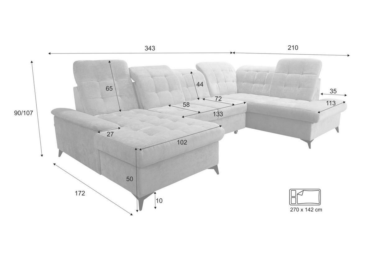 SOFA NEO Chenille-Stoff PERFECT HARMONY, ARAGON-Stoffbezug U-Form - Creme, Textil (343/210cm) - Robin