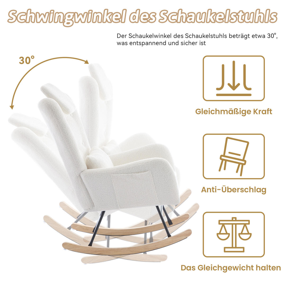 SCHAUKELSTUHL 73/92/102 cm in Weiß mit Hocker und Seitentasche - Weiß, Textil (92/102/73cm) - Flora Grace