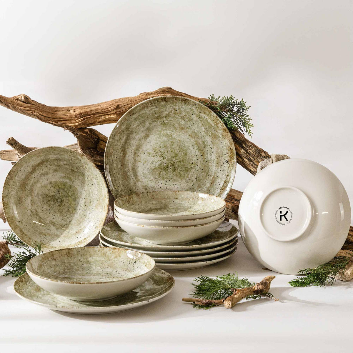 TAFELSERVICE ERATO 6 Personen 12-tlg Hartporzellan - Beige, Keramik (27.5/2/27.5cm) - KONSIMO®