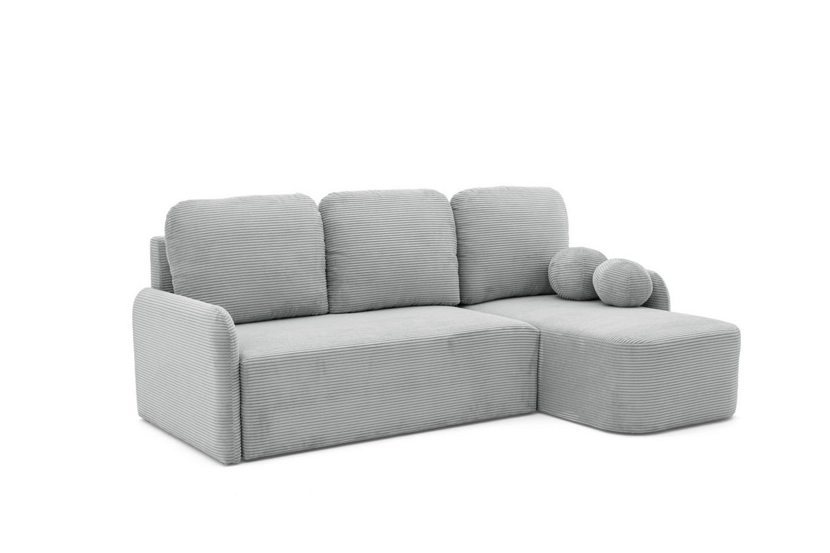 ECKSOFA CASPER L Rechts mit Schlaffunktion 132x198 Cord Grau - Schwarz/Grau, Holz/Kunststoff (145/217cm) - Muffo