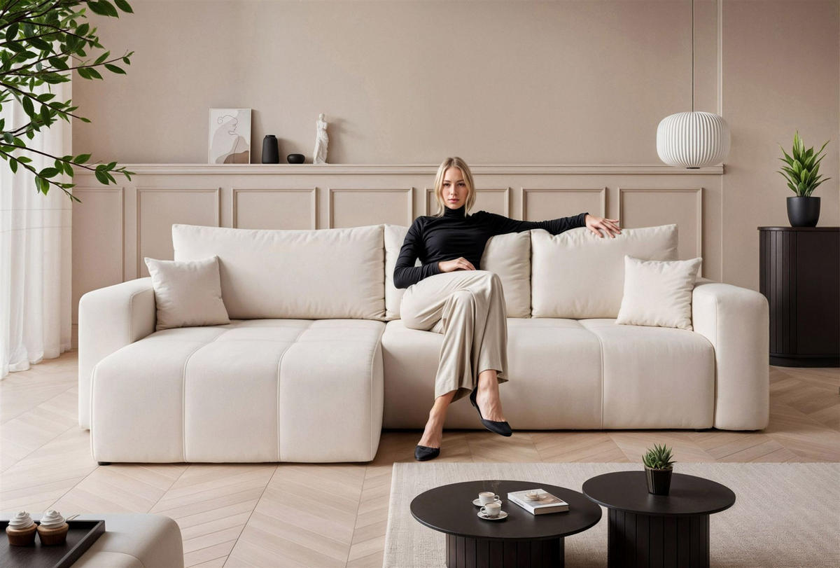 ECKSOFA Leros Xl Mit Schlaffunktion - Creme, Holzwerkstoff/Textil (278/145cm) - Fun Möbel