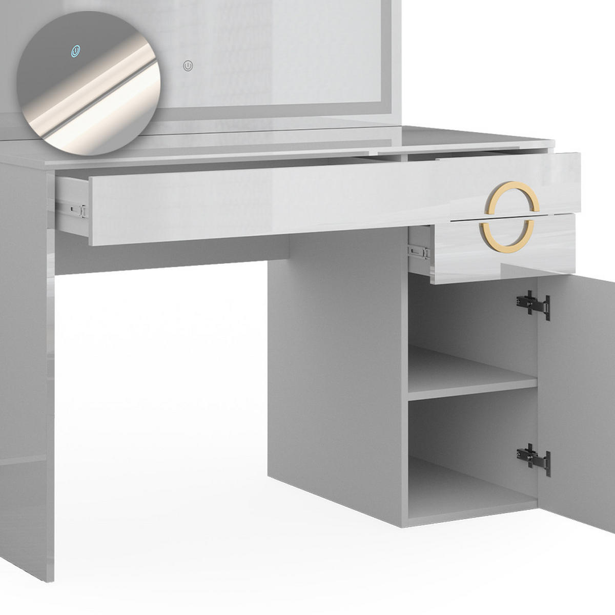 SCHMINKTISCH Adela Weiß 115 cm mit LED-Spiegel - Weiß, Holzwerkstoff (115/76.4/55cm) - Vicco