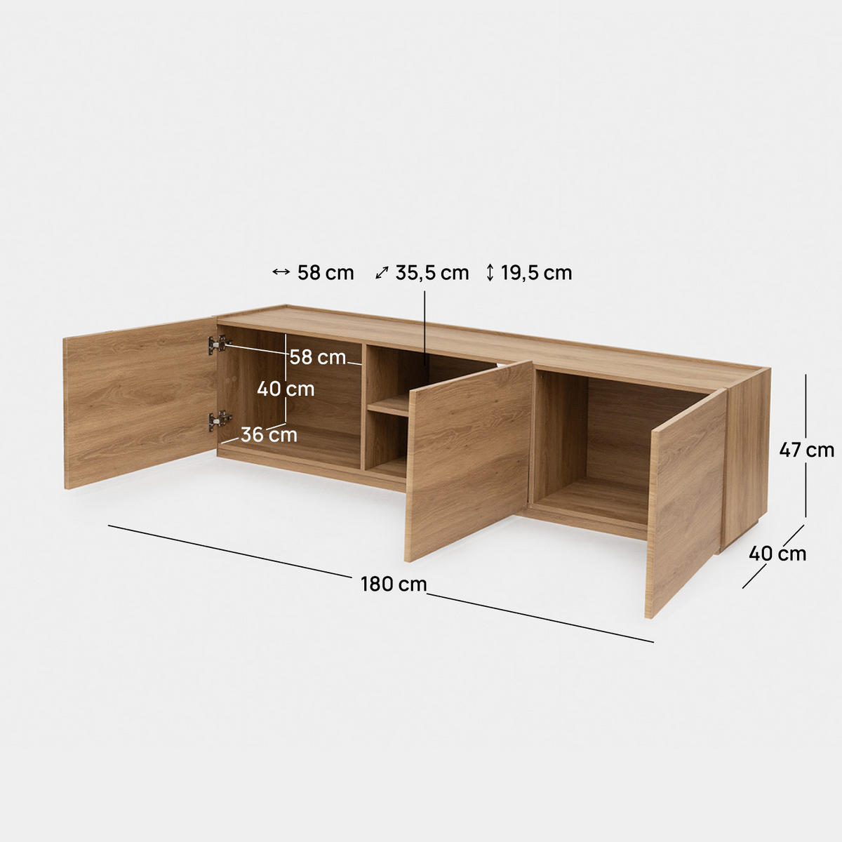 TV-ELEMENT Einar Natürlich 180 cm x 47 cm - Naturfarben, Holzwerkstoff (180/47/40cm) - Klast Home