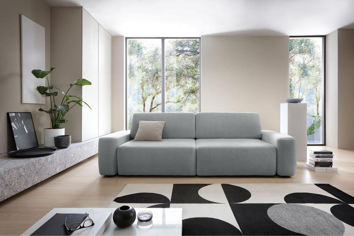 3-SITZER SOFA Baleo Hellgrau Chenille-Bezug - Hellgrau/Schwarz, Kunststoff/Textil (257/82/105cm) - Selsey