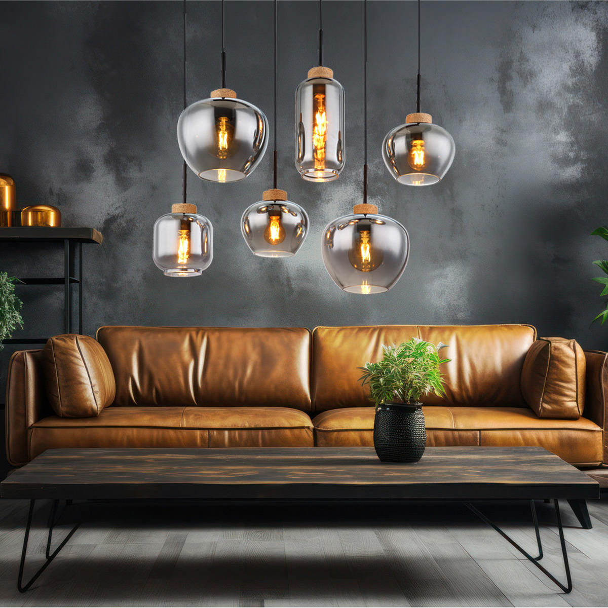 LED HÄNGELEUCHTE Metall Grau Rauchglas - Grau, Glas (80/40/120cm) - Globo Lighting
