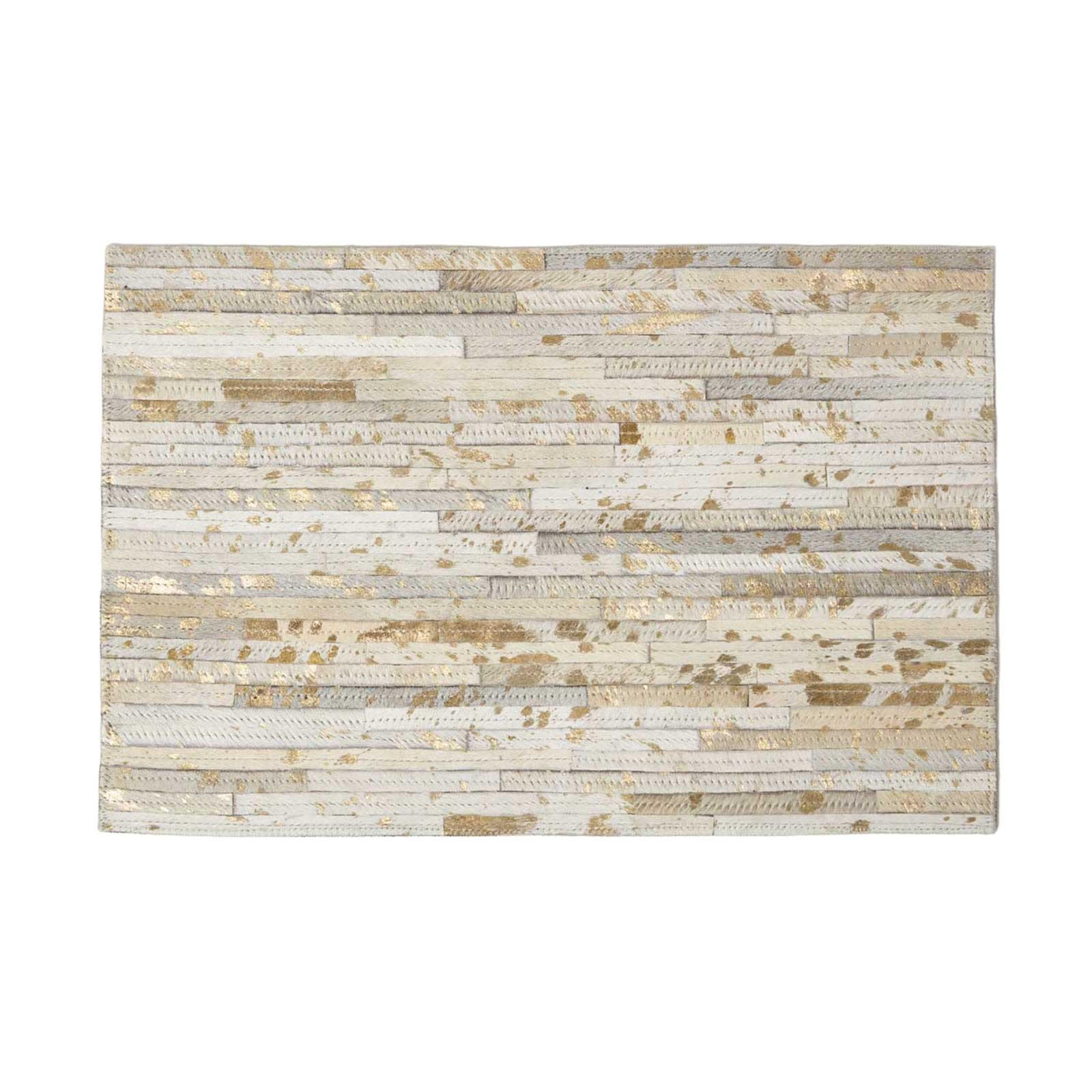 TISCHSET 4er-Set grau-gold, Patchwork-Streifen, Fell & Leder, 30/46 cm - Grau, Leder (30/46cm) - Homescapes