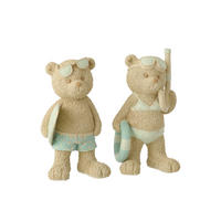 FIGUR BÄR STRANDMÄDCHEN/JUNGE (2ER SET) - Blau, Glas/Naturmaterialien (12.8/23.2/15.5cm) - J-Line