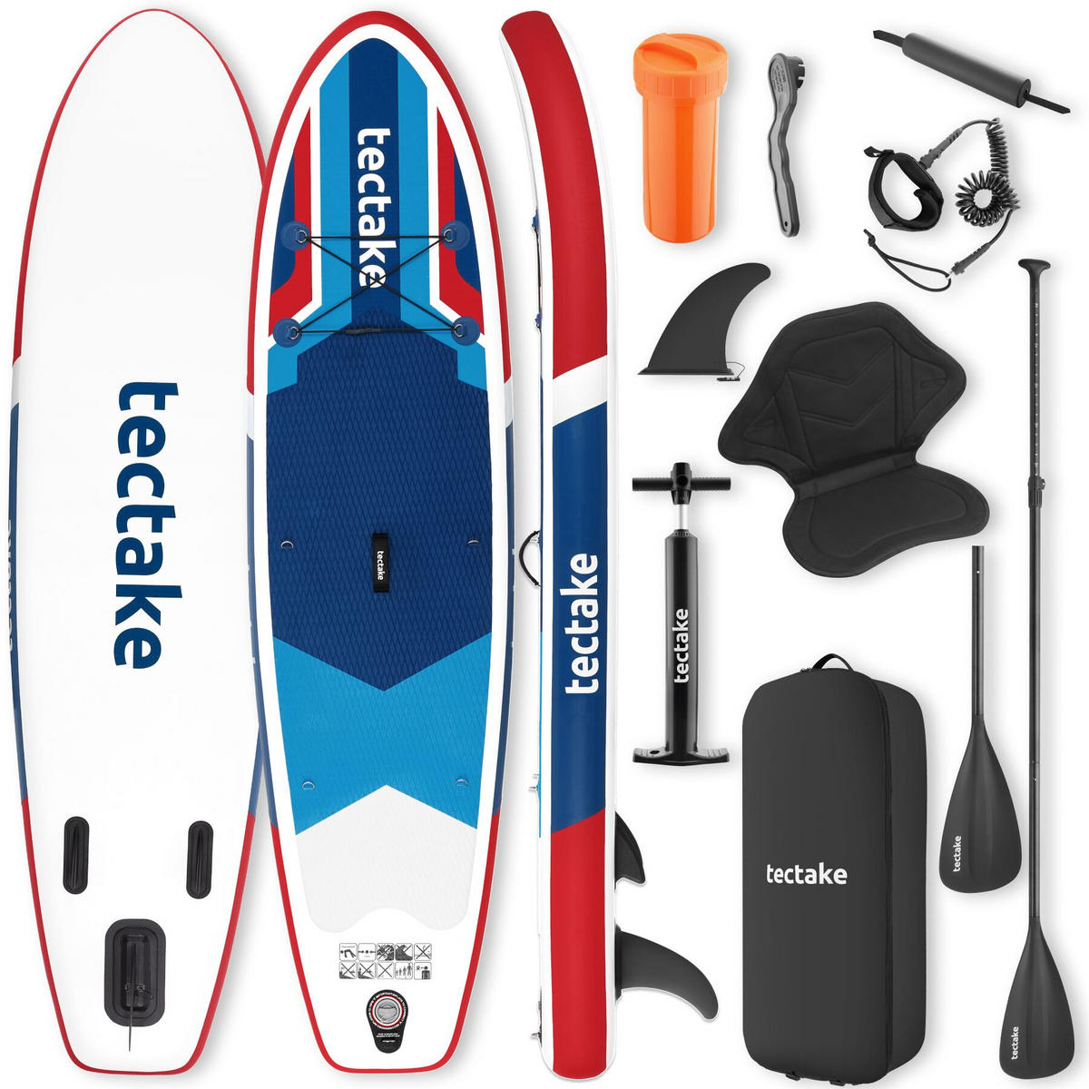 STAND-UP PADDLE BOARD , 288 x 77 x 22,5 cm, rot/blau - Rot, Kunststoff (288/77/0.23cm) - tectake