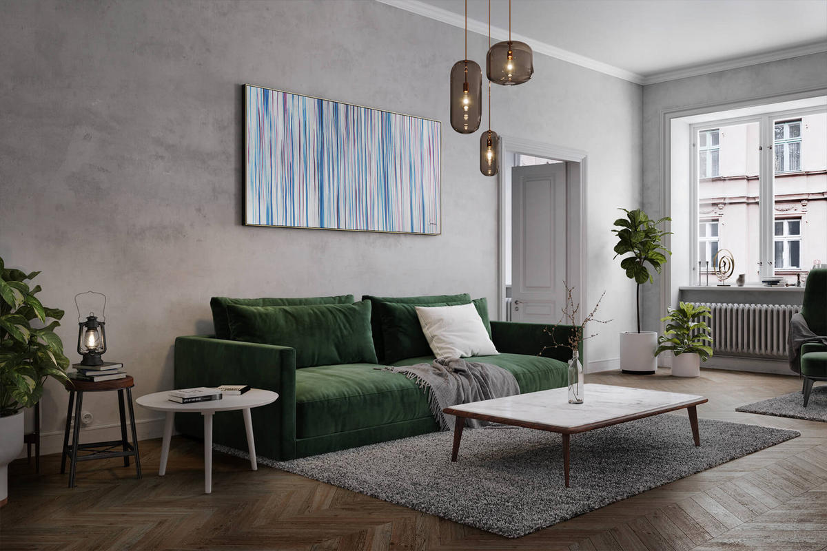 ÖLGEMÄLDE XXL Blau 200/100 cm - Blau/Weiß, Holz/Textil (6.68/100cm) - KUNSTLOFT
