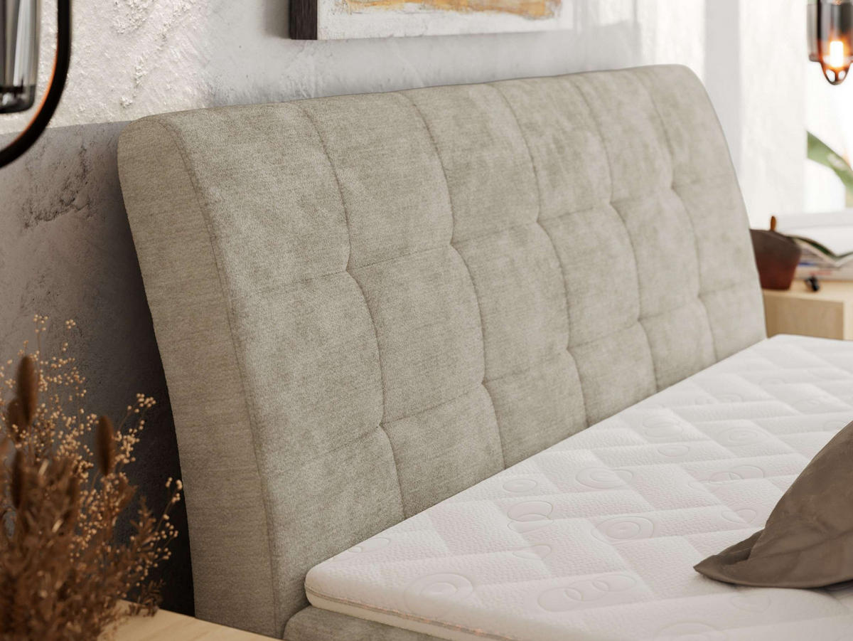 BOXBETT DAGOS 180/200 - Beige Schenille glatt - H4 - Topper Visco - Beige, Textil (180/200cm) - MKS