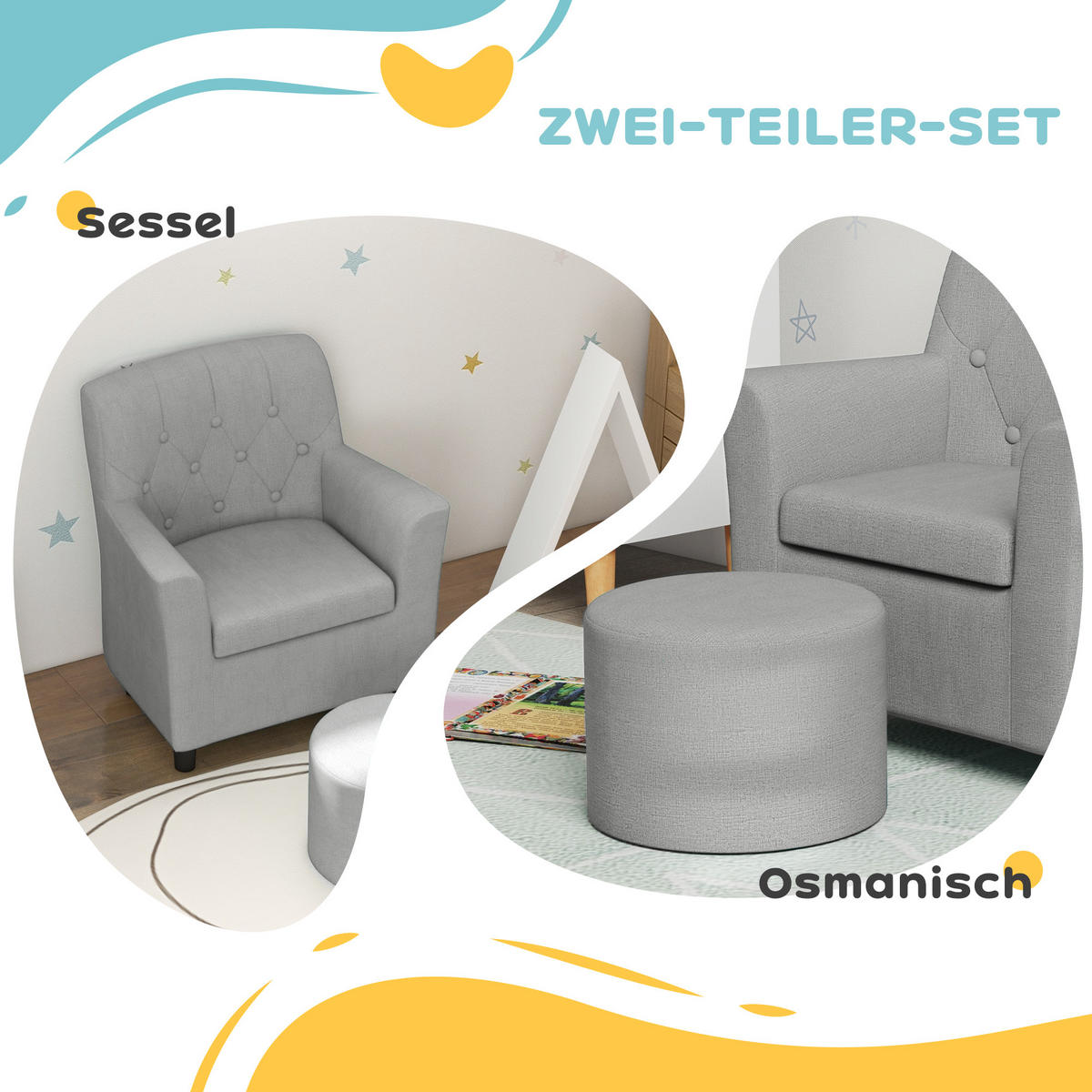 KINDERSESSEL - Grau, Textil (43/50.5/45cm) - AIYAPLAY