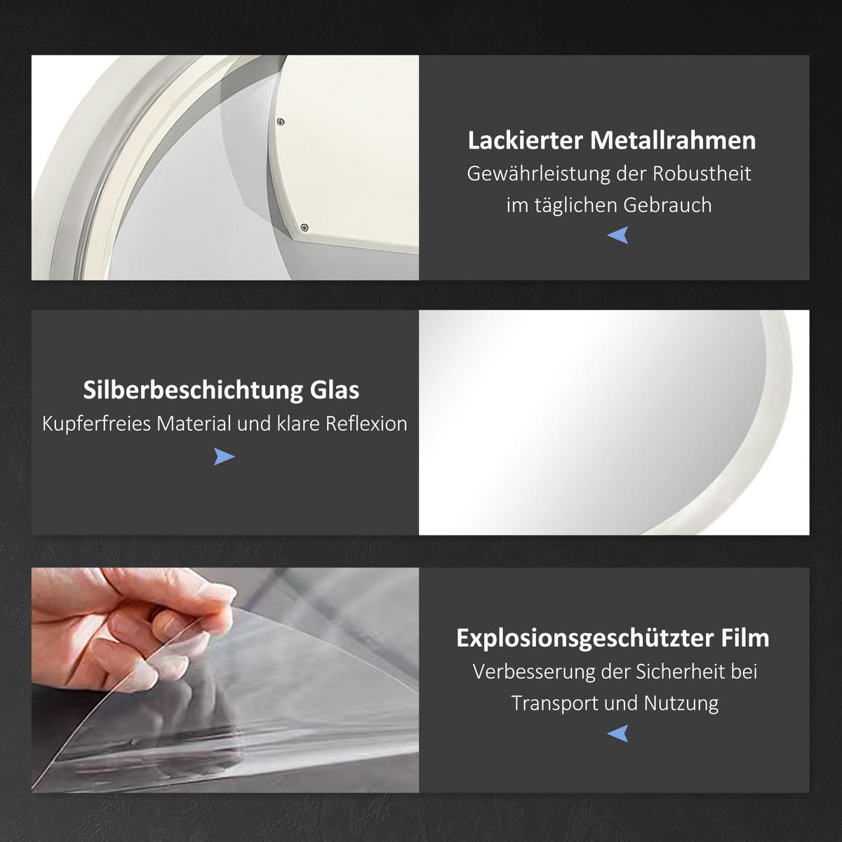 BADEZIMMERSPIEGEL - Silberfarben, Glas/Metall (60/3/60cm) - Kleankin