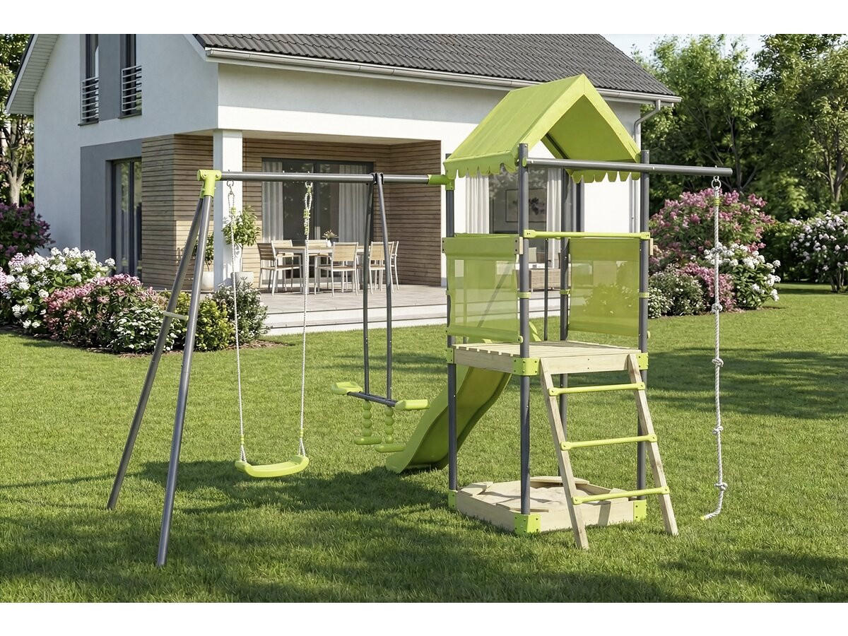 SPIELTURM AUS METALL Sohane Grün - Grün, Metall (317/248/260cm) - Habitat Garten