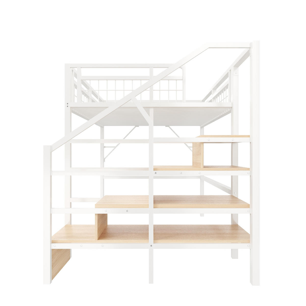 HOCHBETT 140/200 cm DE-04549, mit LED und Stauraum-Treppe in Weiß - Weiß, Metall (140/200cm) - ComfortXL
