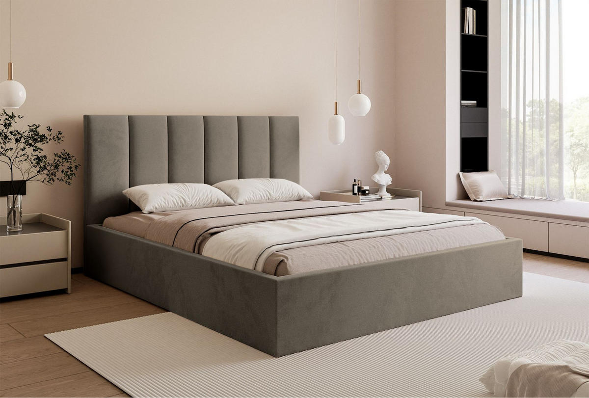 POLSTERBETT Masego Graubeige, Velours, 160x200 cm - Taupe, Textil (160/200cm) - Selsey